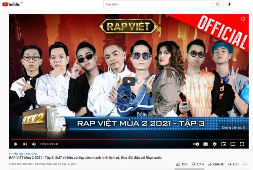 Rap Việt mùa 2 tạo dấu ấn lớn khi cả 3 tập đầu đều đạt Top 1 Trending Youtube